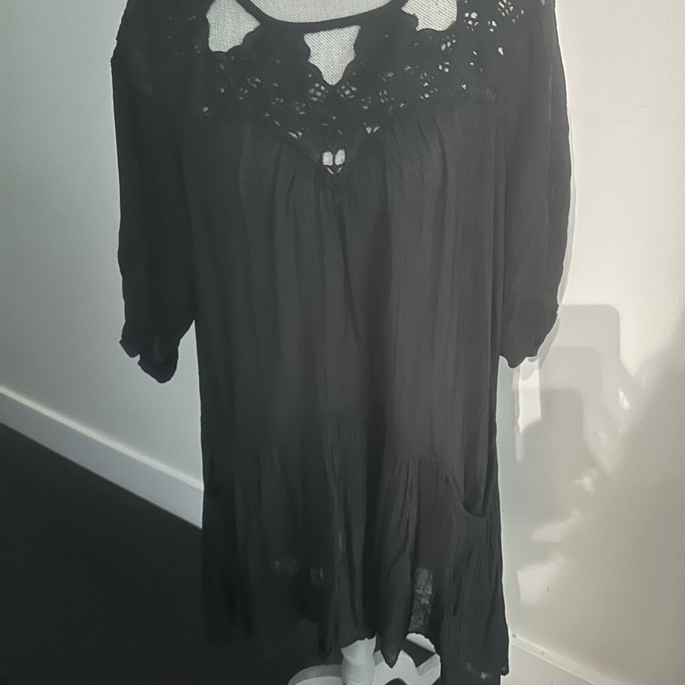 Anthropologie Black Lace Mini Dress